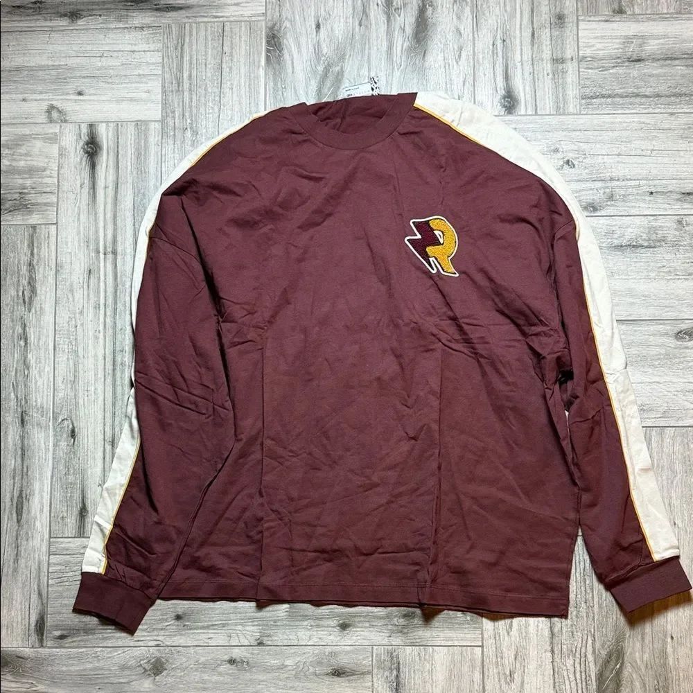 ASOS Maroon Long Sleeve Tee with Cream and Yellow Accents